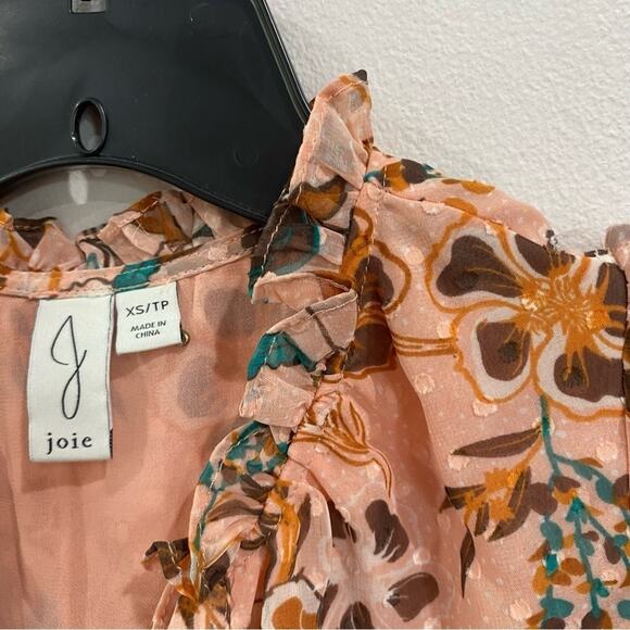 Joie Boho Floral Ruffle V-Neck Peasant Sleeve Chiffon Blouse Top Sz S - Picture 5 of 12